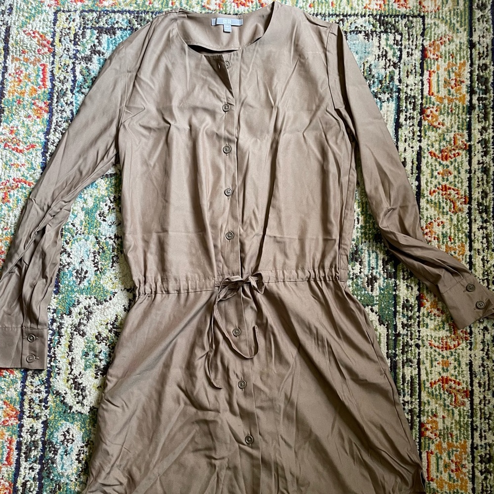Uniqlo shirt dress with waist tie and button front xsmall women brown/ tan